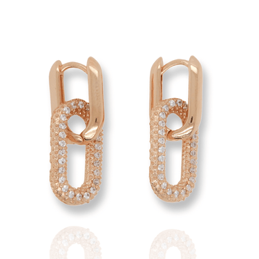Gold CZ Link Huggies Earrings